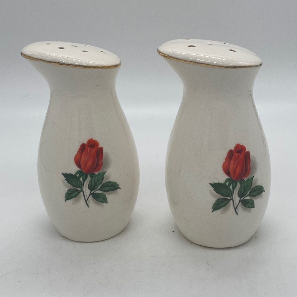 MCM Salt and Pepper Shakers Rose Decals on Porcelain